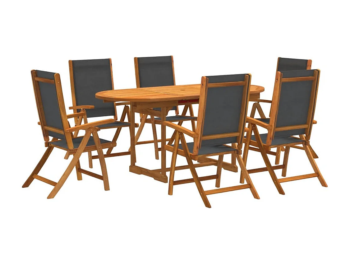 7 pcs conjunto de jantar para jardim acácia maciça e textilene