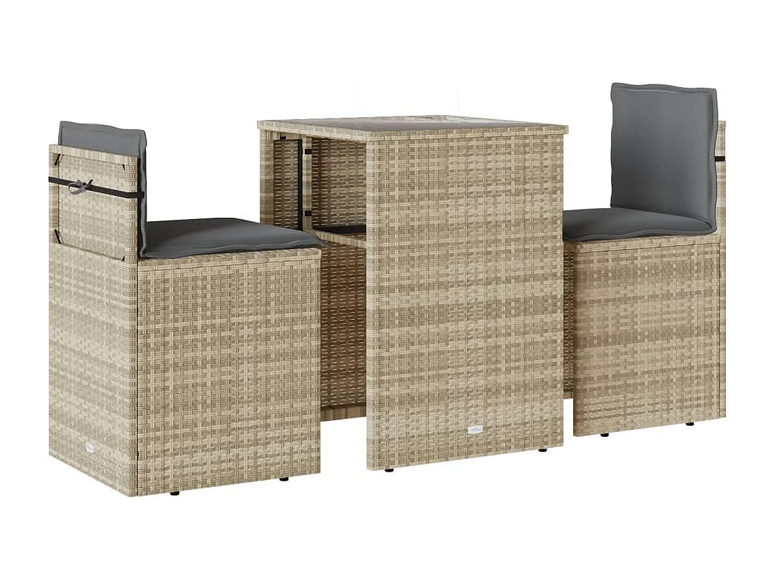 Ensemble de bistro 3 pcs et coussins gris clair résine tressée