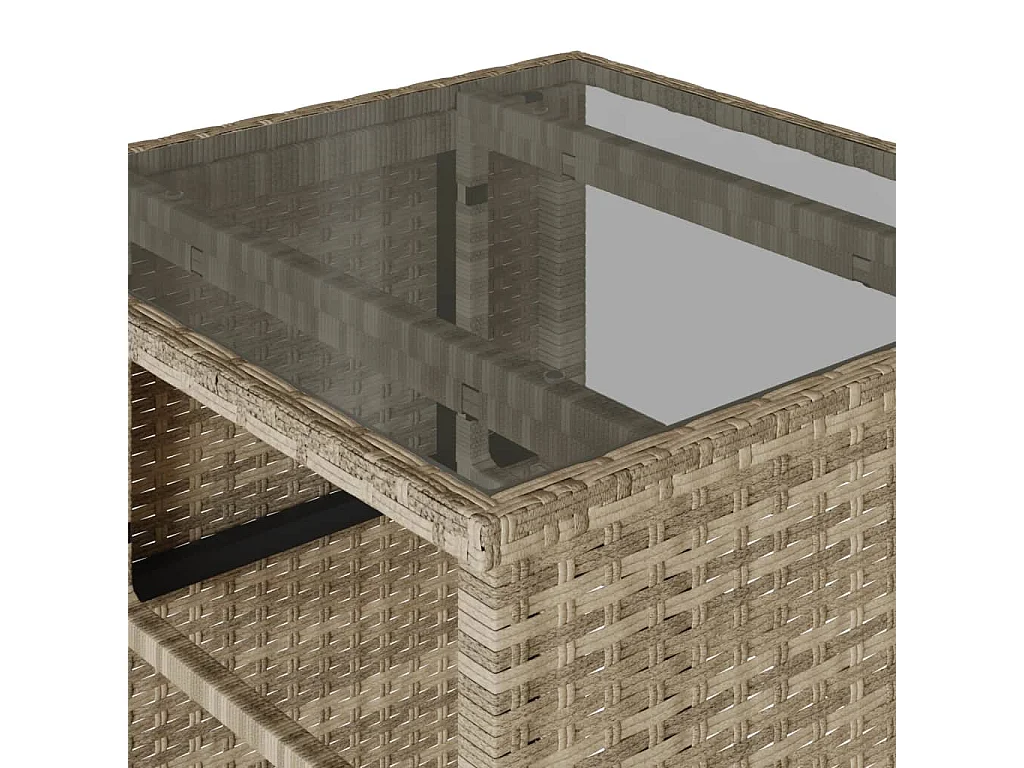 3 pcs conjunto bistrô com almofadões vime PE cinzento claro