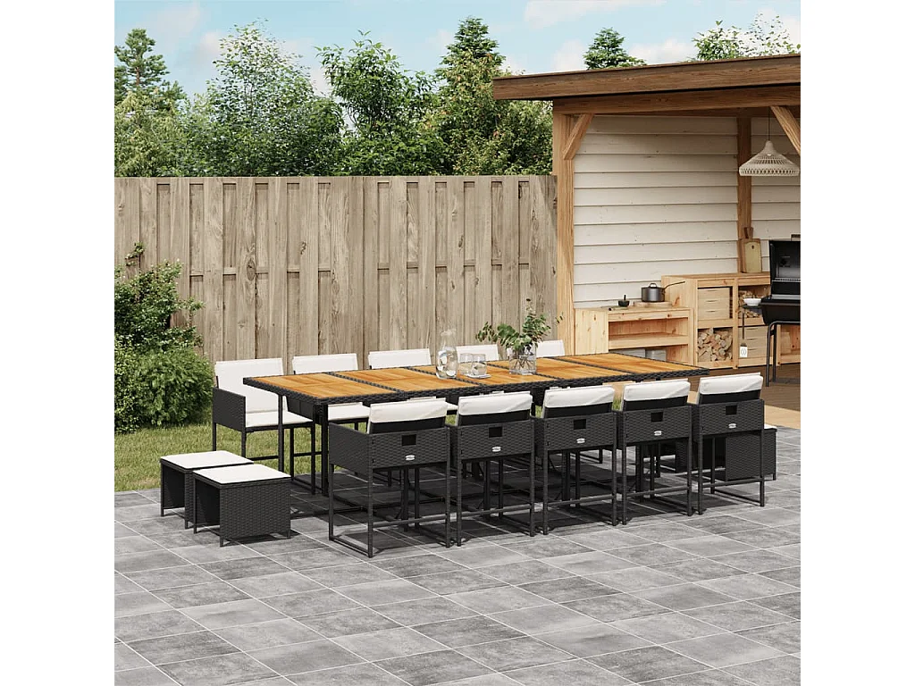 15-delige Tuinset met kussens poly rattan zwart