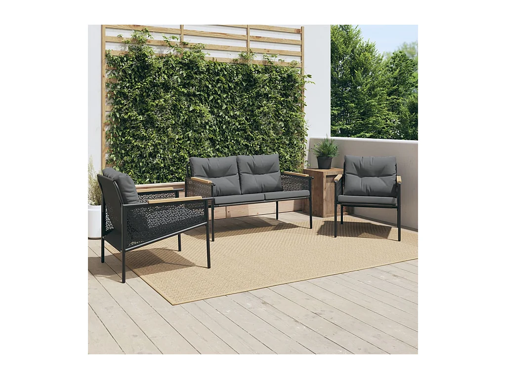 Set Mobili da Balcone 3 pz con Cuscini Nero in Acciaio