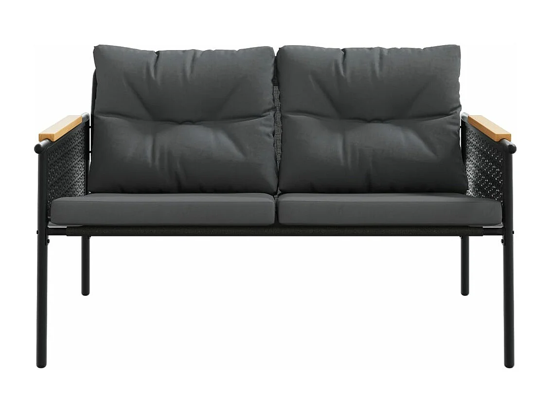 3 pcs conjunto mobiliário de varanda com almofadões aço preto