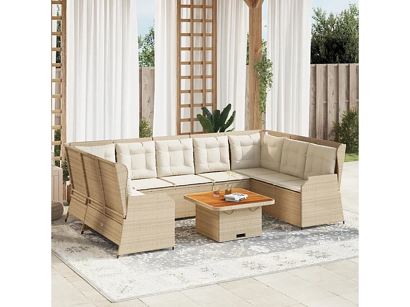 Set Divani da Giardino 7 pz con Cuscini in Polyrattan Beige
