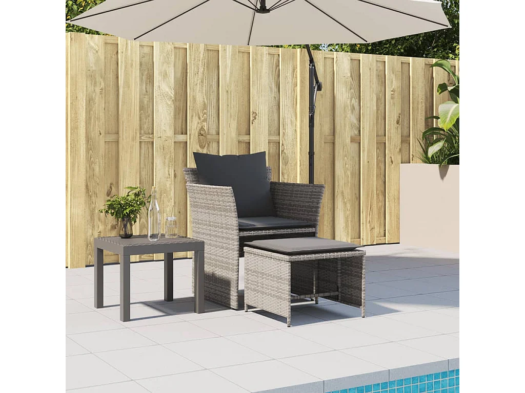 Chaise de jardin avec tabouret gris résine tressée