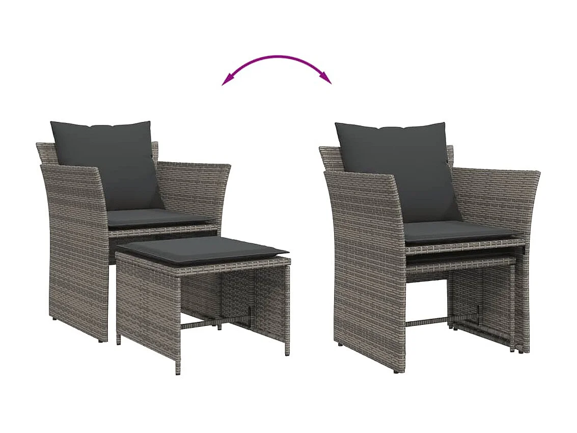 Chaise de jardin avec tabouret gris résine tressée