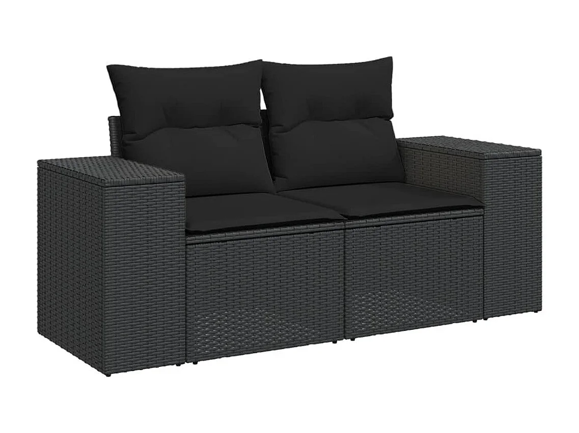 10-delige Loungeset met kussens poly rattan zwart