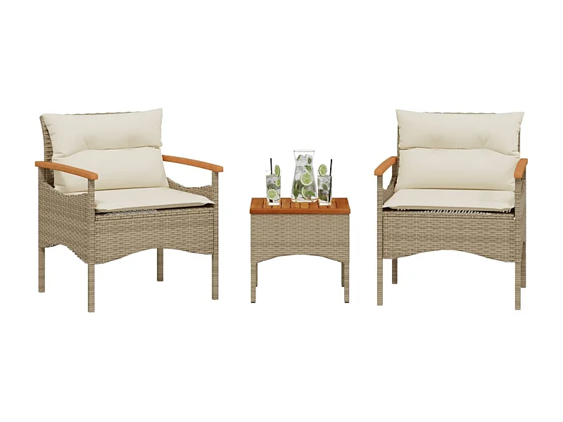 Salon de jardin avec coussins 3 pcs beige résine tressée