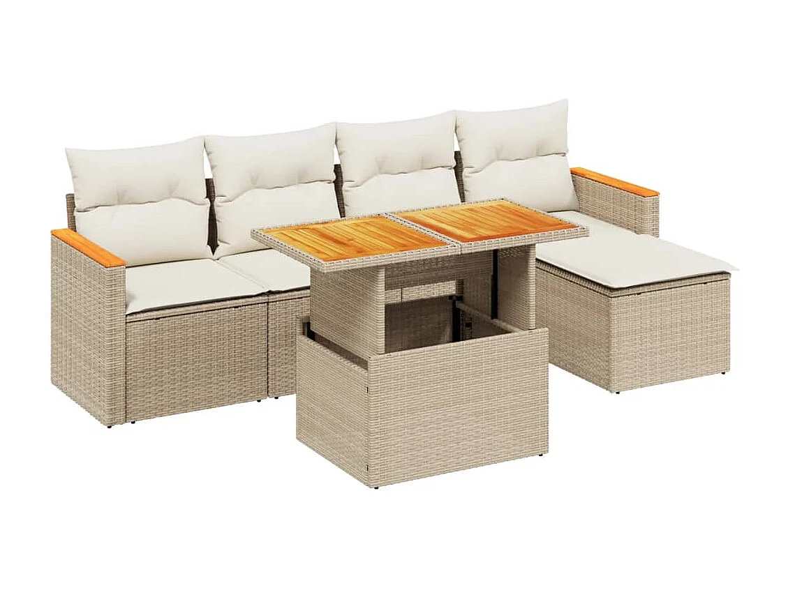 Salon de jardin avec coussins 6 pcs beige résine tressée