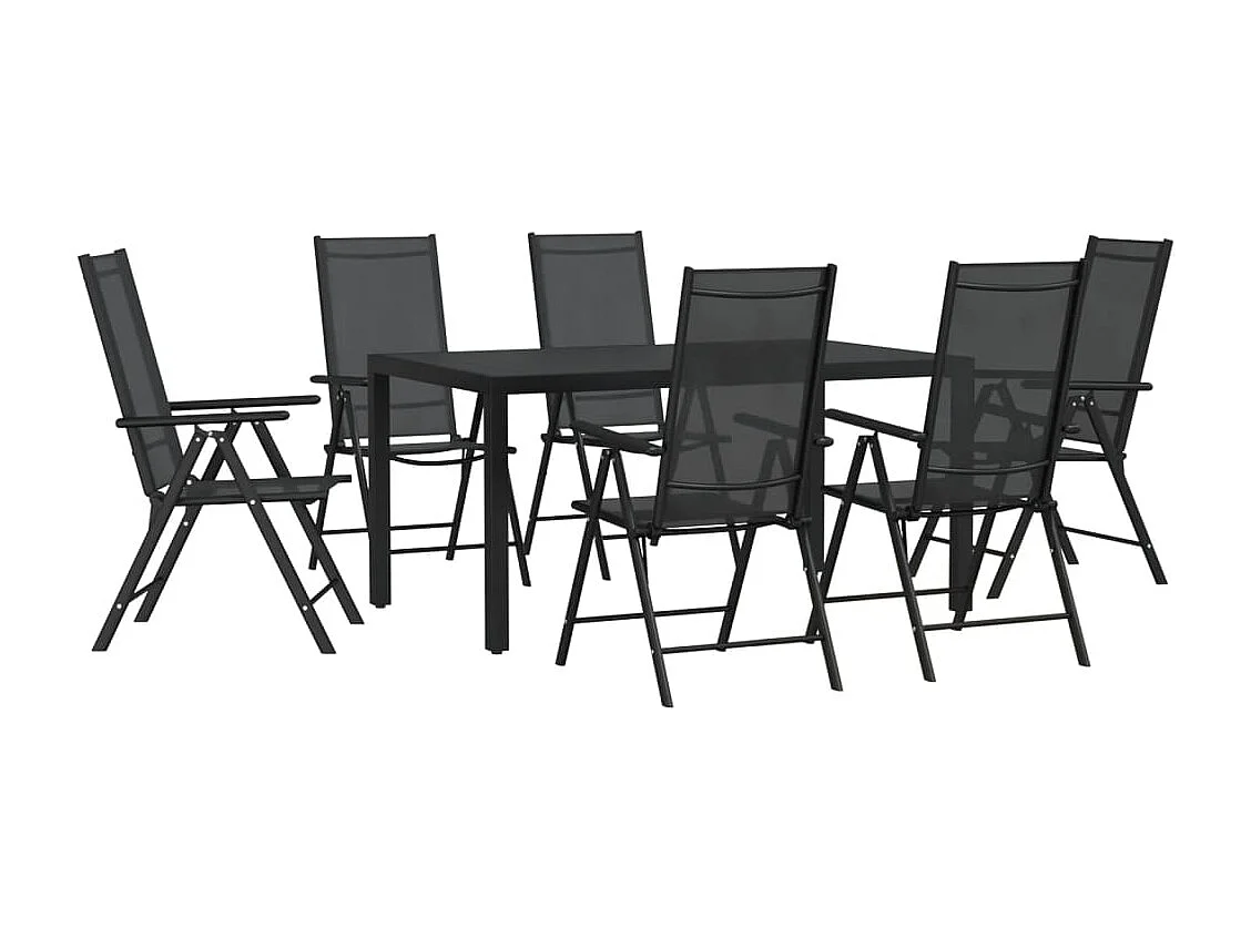Juego de comedor para jardín 7 piezas aluminio negro