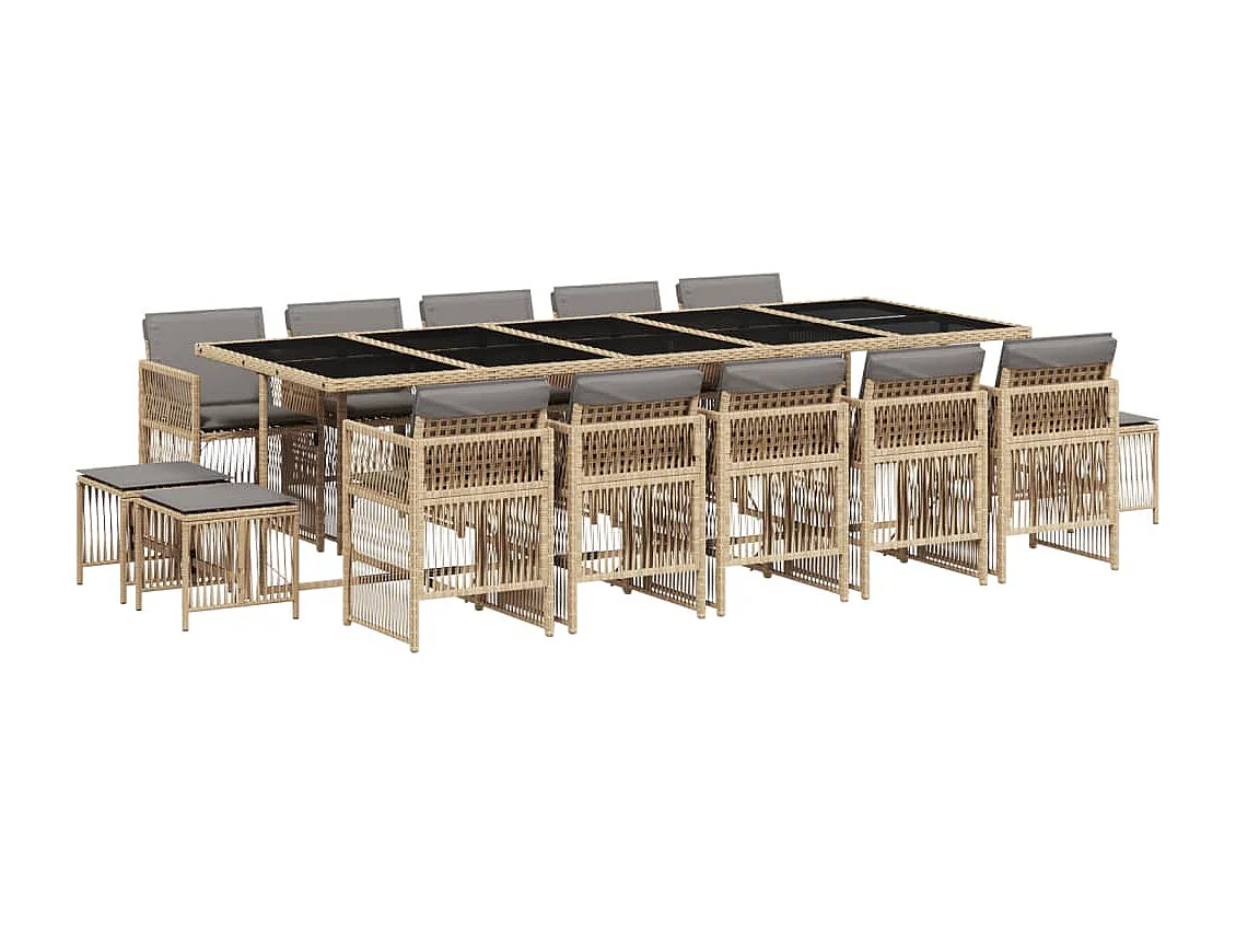 Set Pranzo da Giardino 15 pz con Cuscini Beige Misto Polyrattan