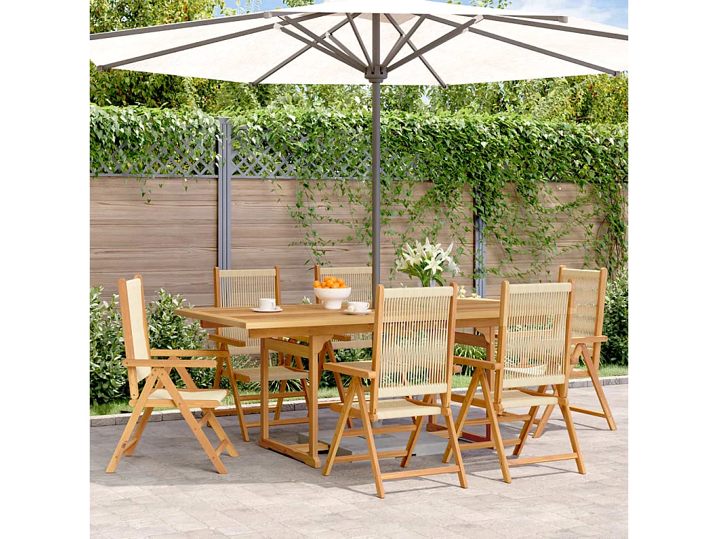 7-tlg. Garten-Essgruppe Polypropylen und Massivholz Beige