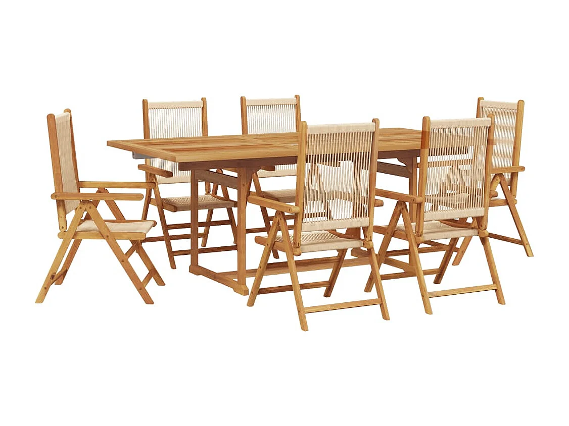 7-tlg. Garten-Essgruppe Polypropylen und Massivholz Beige