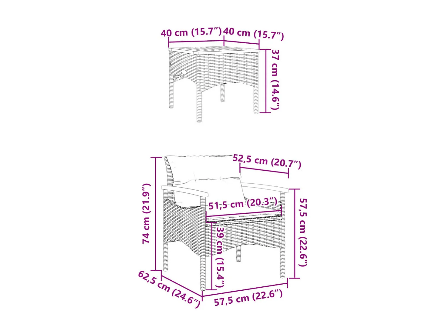 Salon de jardin 3 pcs avec coussins noir résine tressée