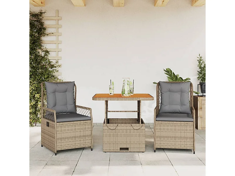 Ensemble à manger de jardin et coussins 3 pcs Beige poly rotin