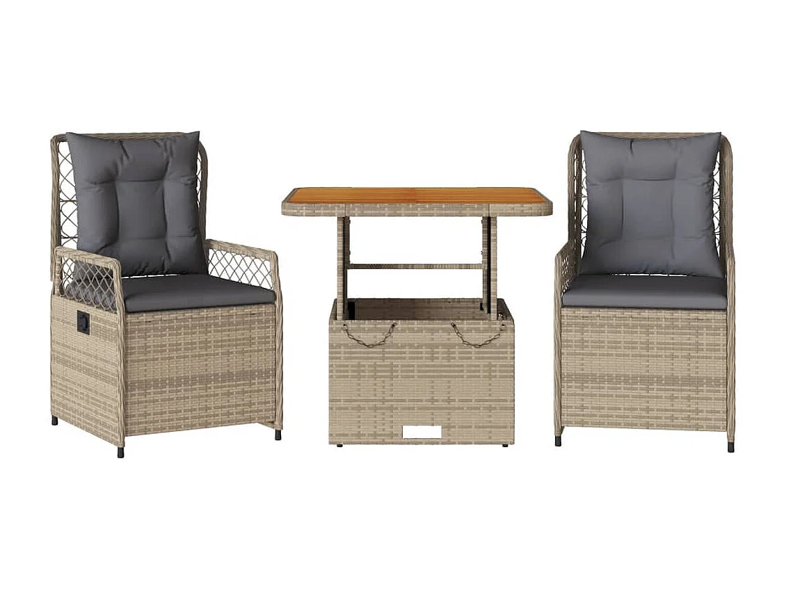 Ensemble à manger de jardin et coussins 3 pcs Beige poly rotin