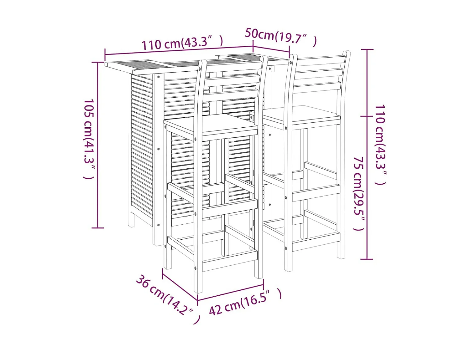 Set da Bar per Giardino 3 pz in Legno Massello di Acacia