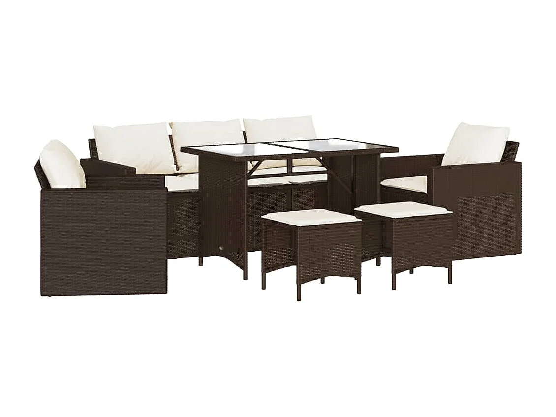 Set Divano da Giardino 6 pz con Cuscini Marrone in Polyrattan