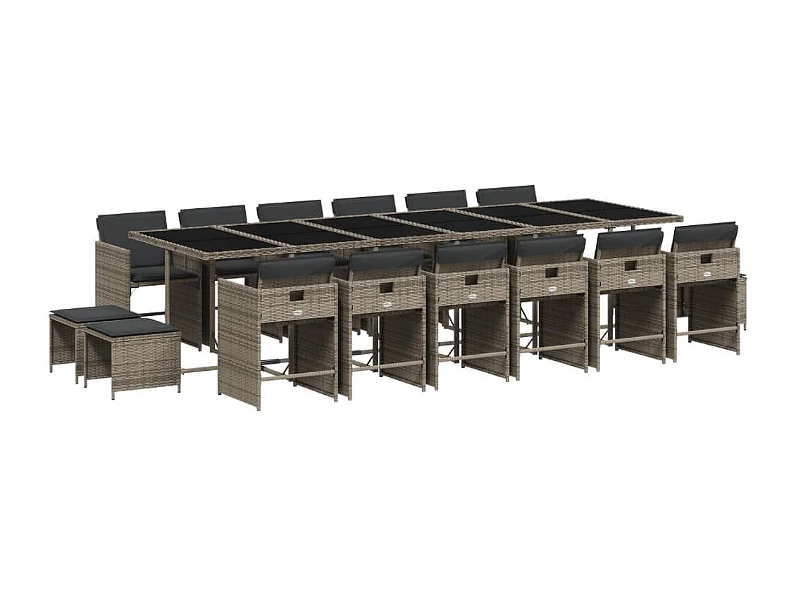 Set da Pranzo da Giardino 17pz con Cuscini Grigio in Polyrattan