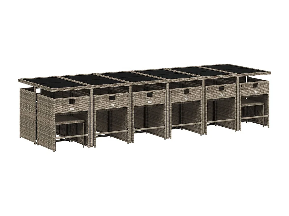 Set da Pranzo da Giardino 17pz con Cuscini Grigio in Polyrattan
