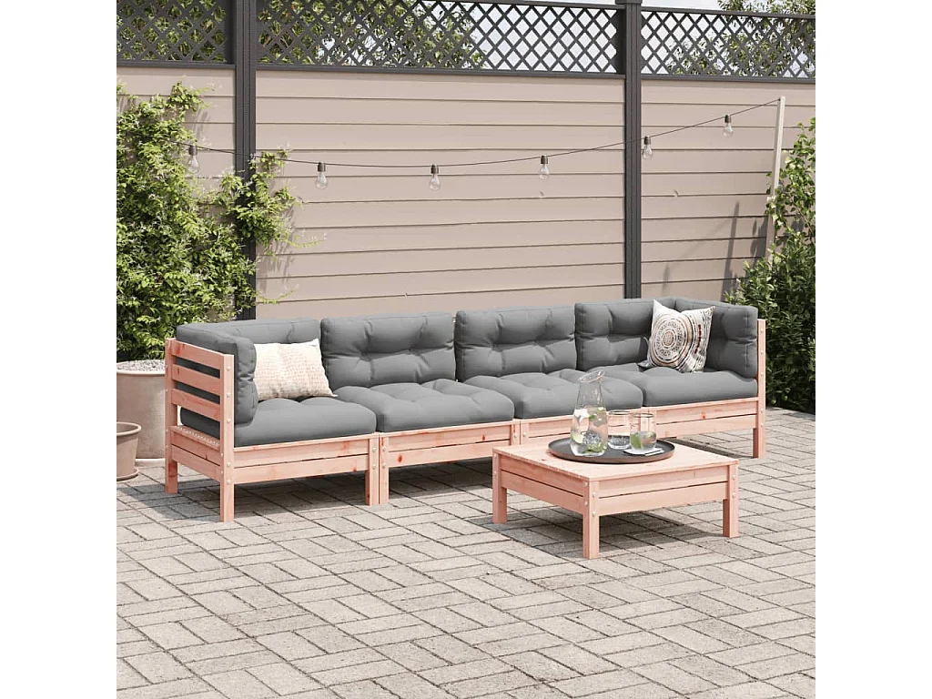 Salon de jardin 5 pcs et coussins bois massif sapin de douglas