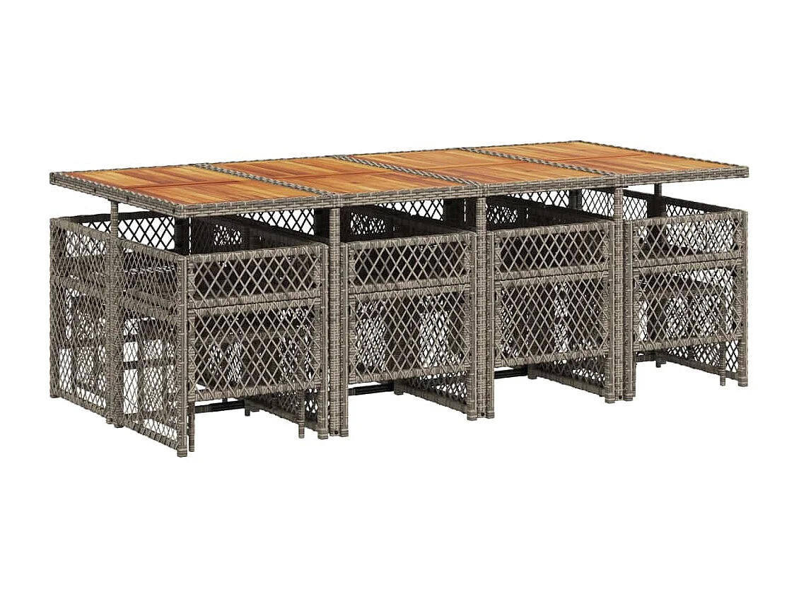 Set da Pranzo da Giardino 13pz con Cuscini Grigio in Polyrattan