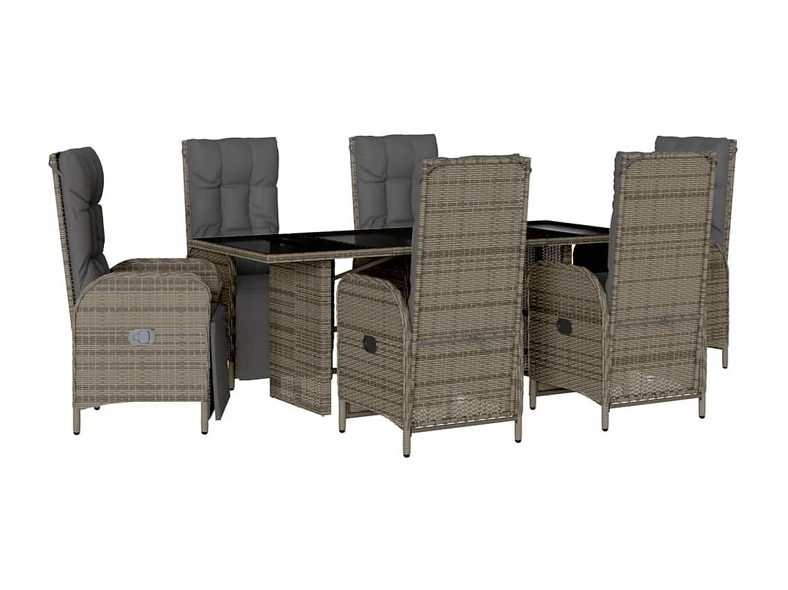 Set da Pranzo da Giardino 7 pz con Cuscini in Polyrattan Grigio