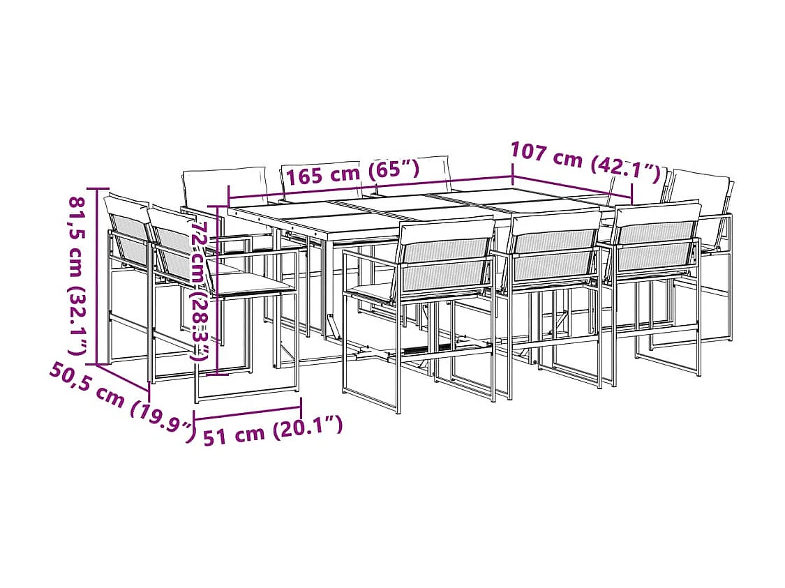 Ensemble à manger de jardin avec coussins 11pcs blanc textilène