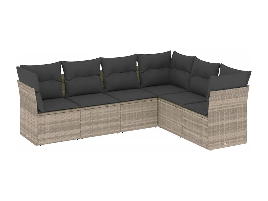 Set Divano da Giardino 6pz con Cuscini Grigio Chiaro Polyrattan