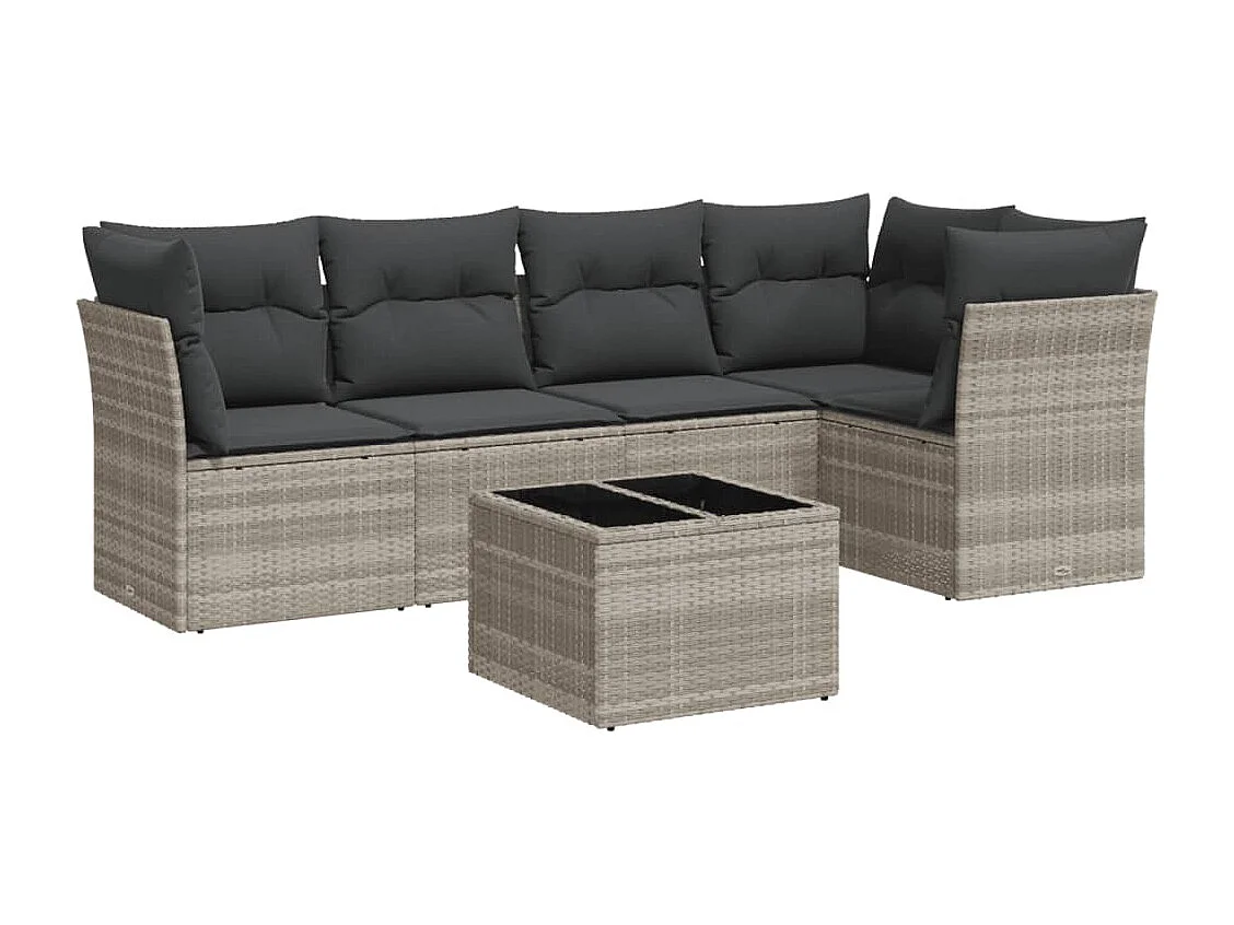 Salon de jardin 6 pcs avec coussins gris clair résine tressée