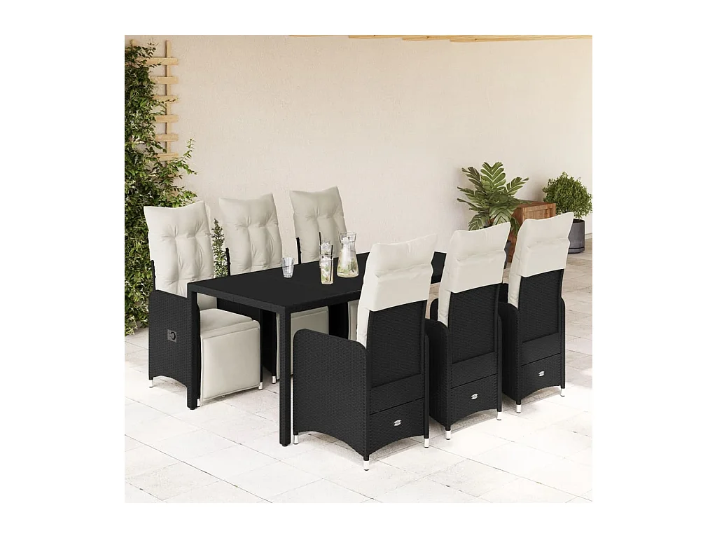 Ensemble de bistro de jardin 7 pcs coussins noir poly rotin