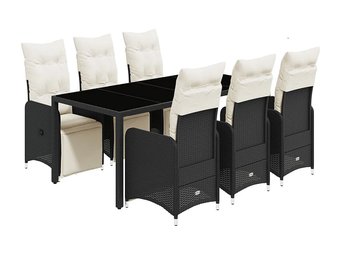 Ensemble de bistro de jardin 7 pcs coussins noir poly rotin