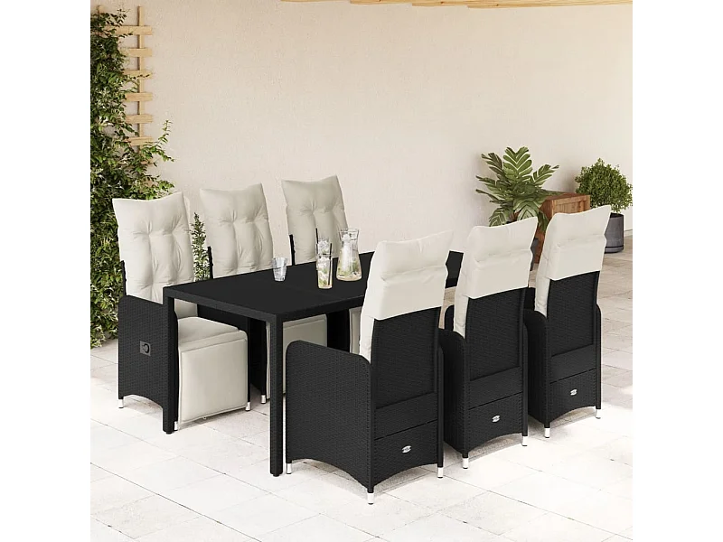 Ensemble de bistro de jardin 7 pcs coussins noir poly rotin