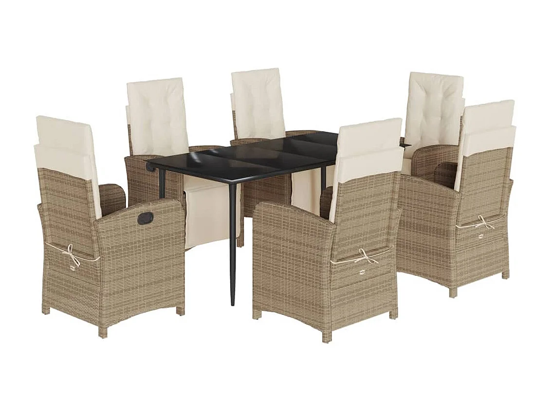 Ensemble à manger de jardin et coussins 7 pcs beige poly rotin
