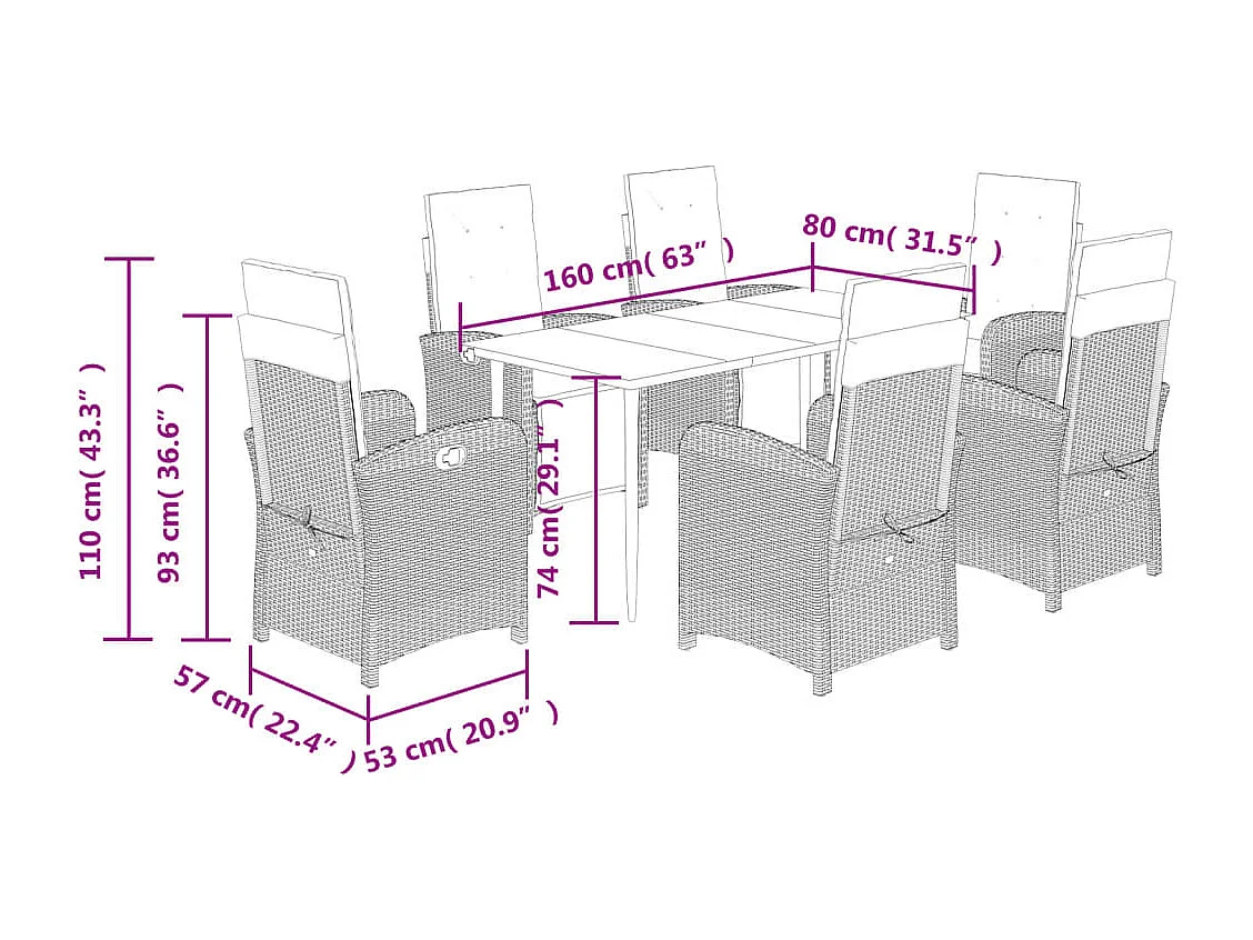 Ensemble à manger de jardin et coussins 7 pcs beige poly rotin