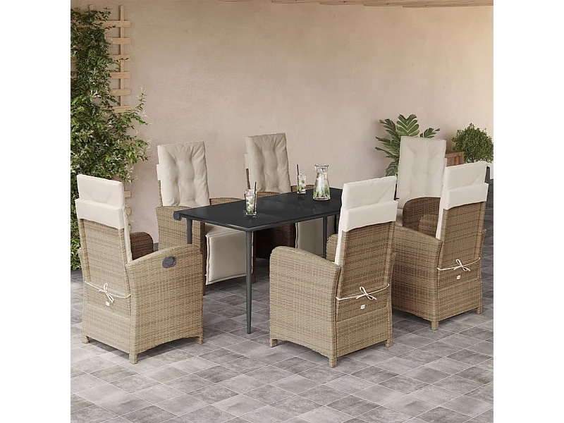 Ensemble à manger de jardin et coussins 7 pcs beige poly rotin
