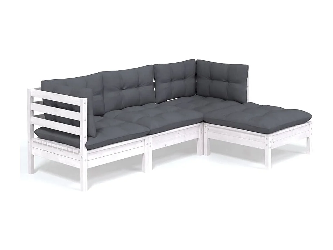 Set Divani da Giardino 4 pz con Cuscini Bianchi Legno di Pino