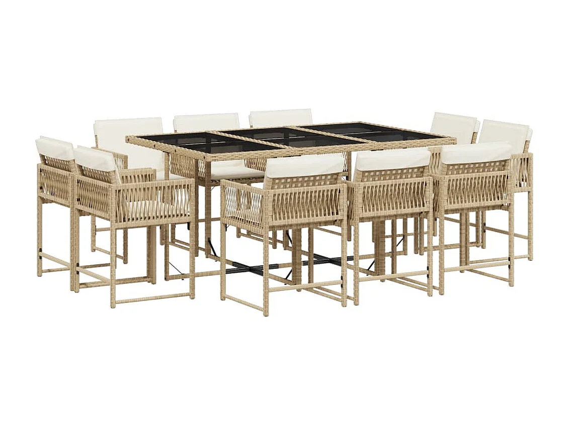 Set da Pranzo da Giardino 11 pz con Cuscini Beige in Polyrattan
