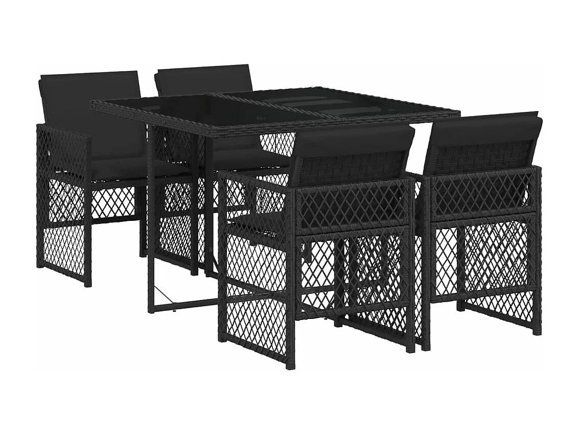 Ensemble à manger de jardin coussins 5pcs noir résine tressée