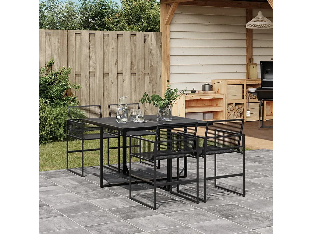 5-tlg. Garten-Essgruppe Schwarz Poly Rattan