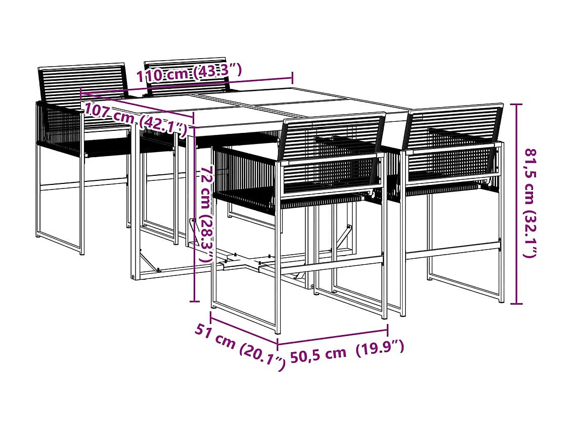 5-tlg. Garten-Essgruppe Schwarz Poly Rattan