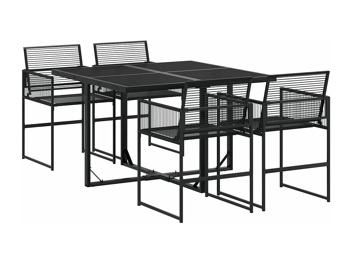 Ensemble à manger de jardin 5 pcs Noir Résine tressée