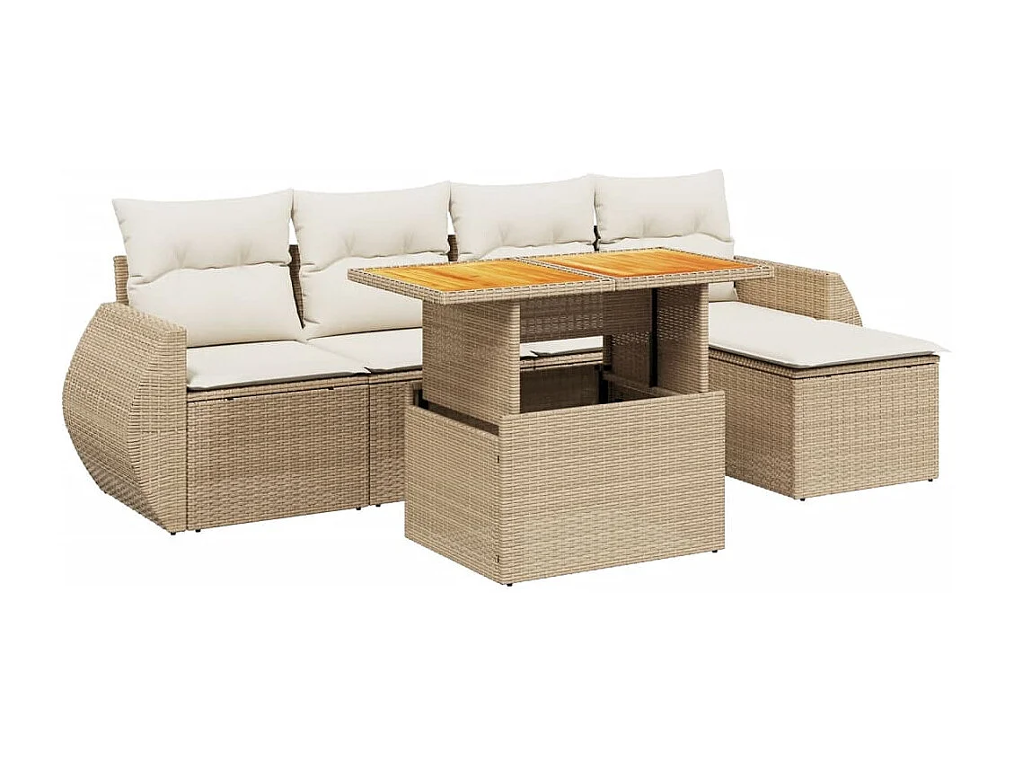 Salon de jardin avec coussins 6 pcs beige résine tressée