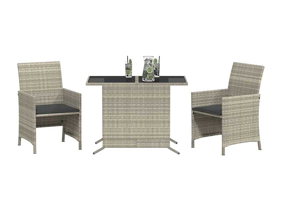 3-tlg. Bistro-Set mit Kissen Hellgrau Poly Rattan