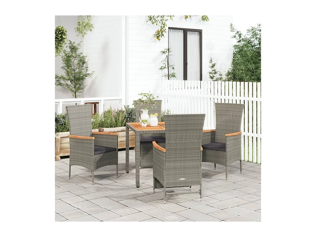 Ensemble à manger de jardin 5 pcs coussins gris résine tressée