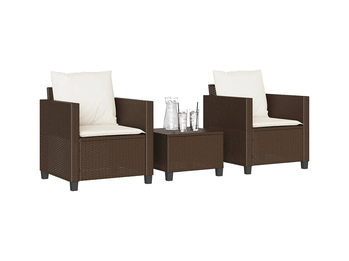Ensemble de bistro 3 pcs avec coussins marron résine tressée