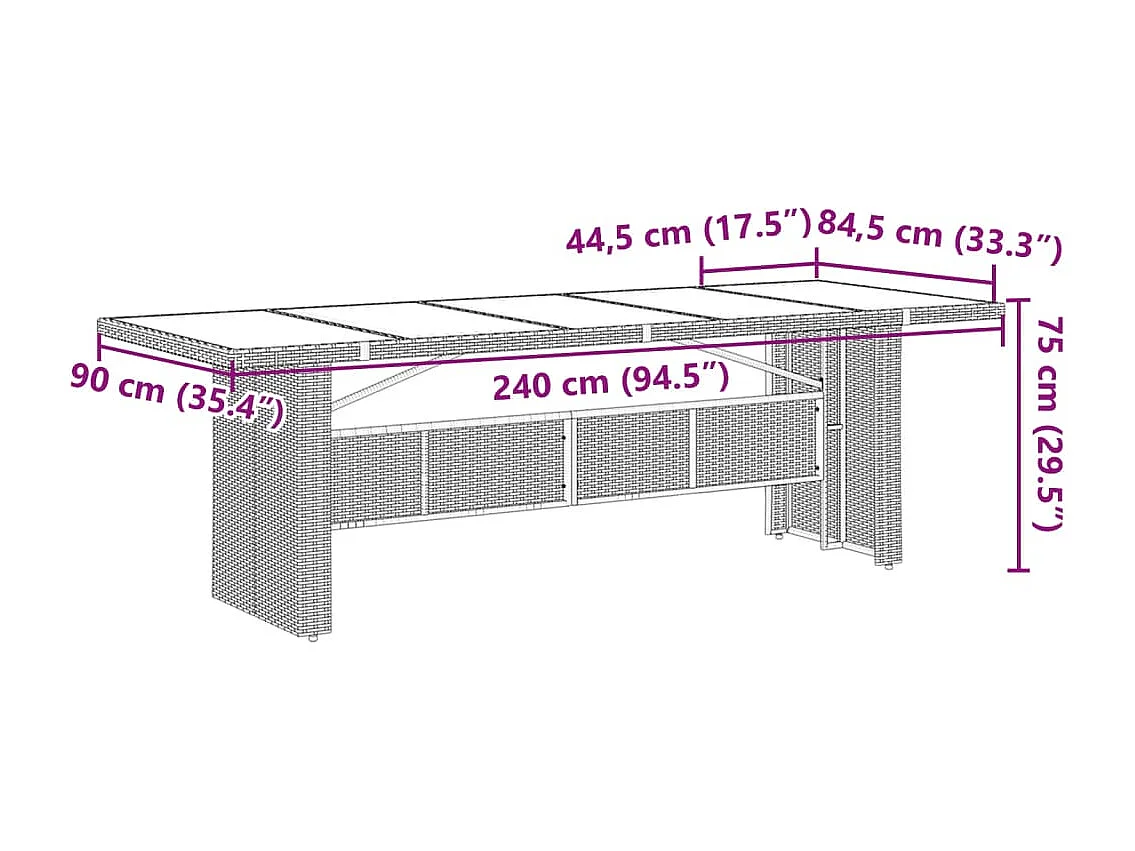 Set Bistrò da Giardino 9 pz con Cuscini in Polyrattan Grigio