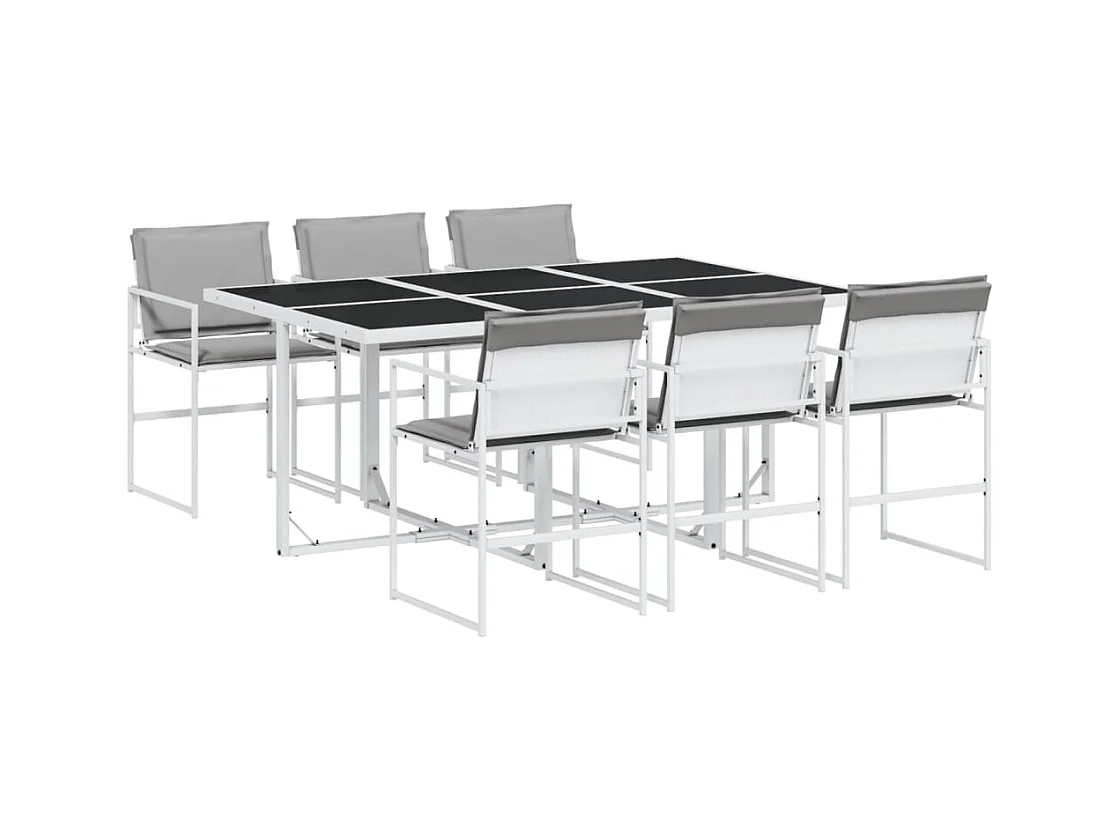 Ensemble à manger de jardin avec coussins 7 pcs blanc textilène