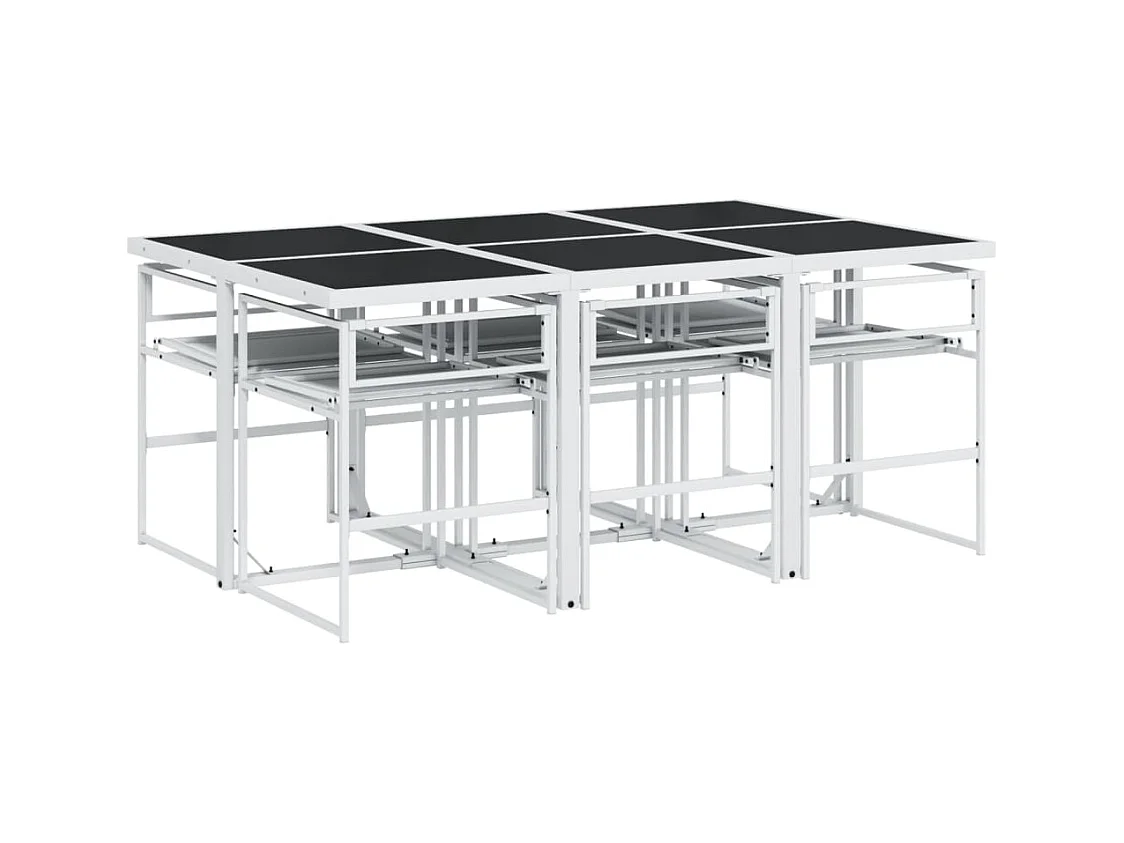 Ensemble à manger de jardin avec coussins 7 pcs blanc textilène