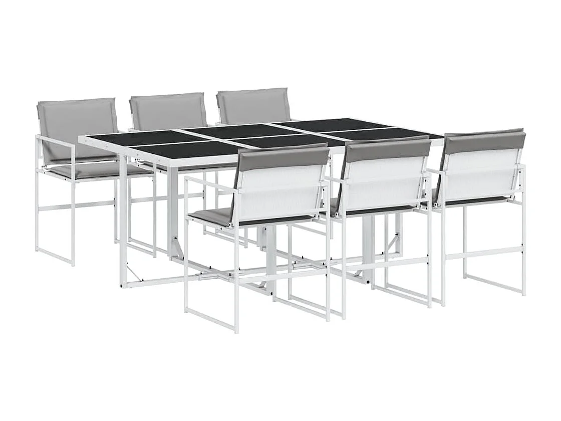 Ensemble à manger de jardin avec coussins 7 pcs blanc textilène