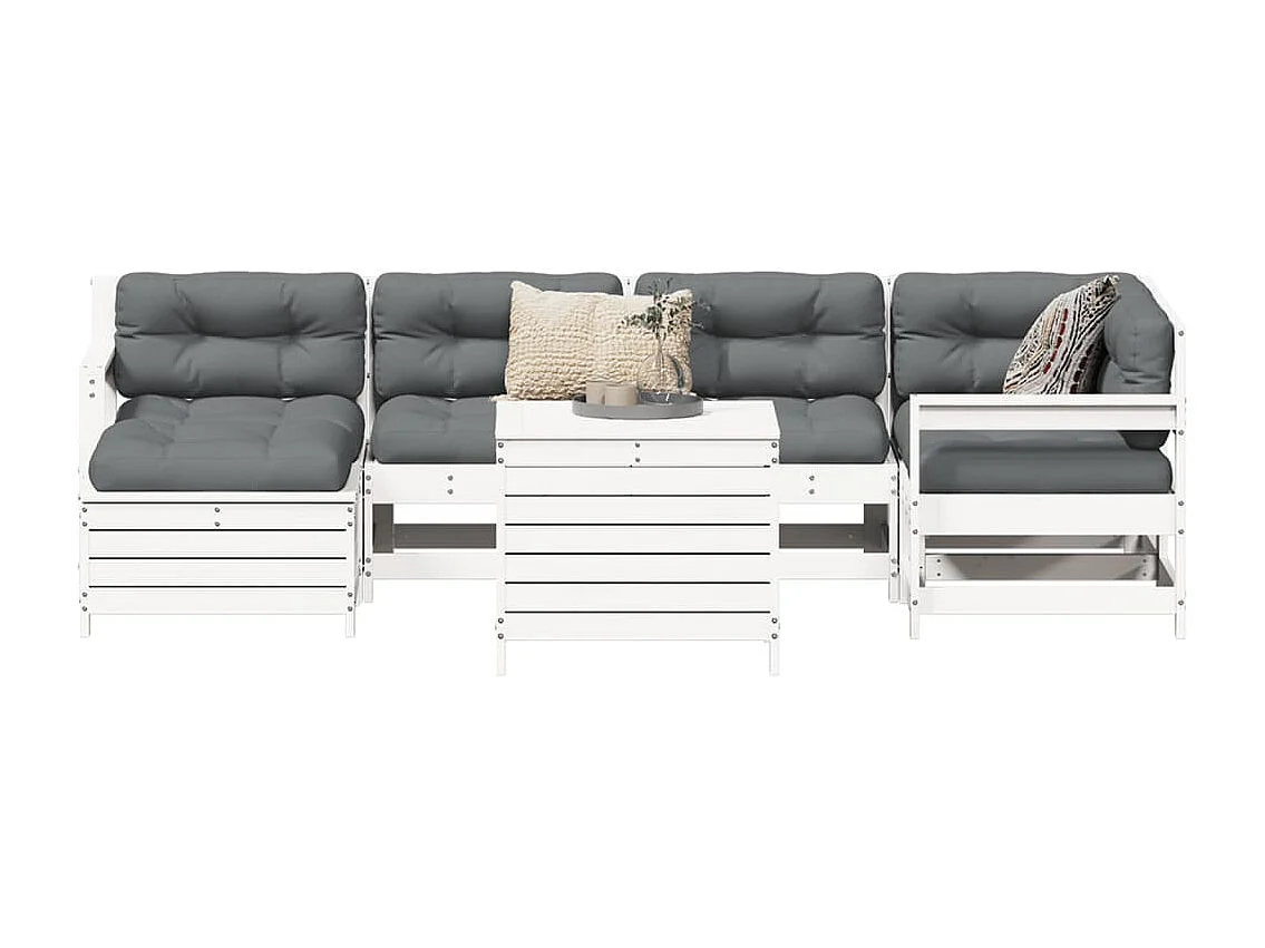 Salon de jardin 7 pcs blanc bois de pin massif